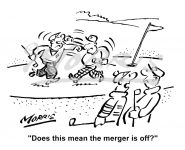 Golf cartoon, golfing cartoon, company merger cartoon,