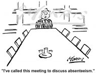 boardroom cartoon, absenteeism cartoon, sickness cartoons, staff meeting cartoon, absent from work cartoon, sick cartoon, boardroom meeting cartoon, meeting business cartoon